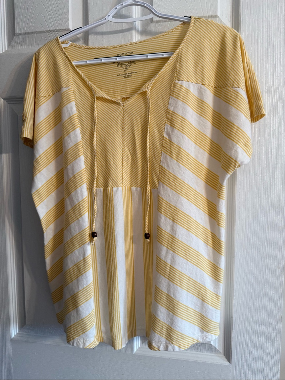 Sonoma -Size XL - Yellow striped, shirt sleeved tee.